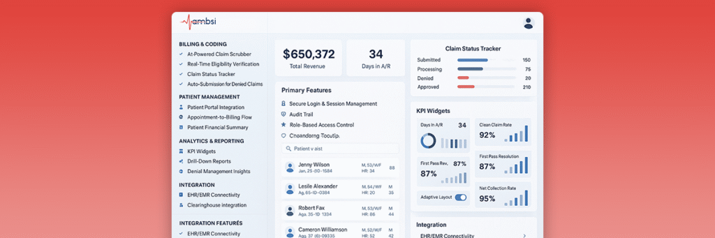 AMBSI HIPAA-compliant medical billing software dashboard built on AWS by Bravado Solutions